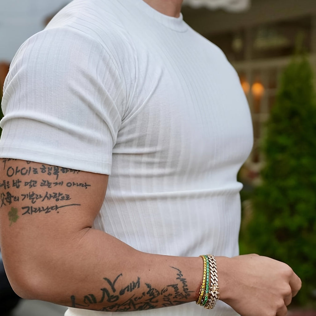 Men'S Summer Ribbed T-Shirt, Stylish, Comfortable, And Breathable, Perfect for Casual Outings