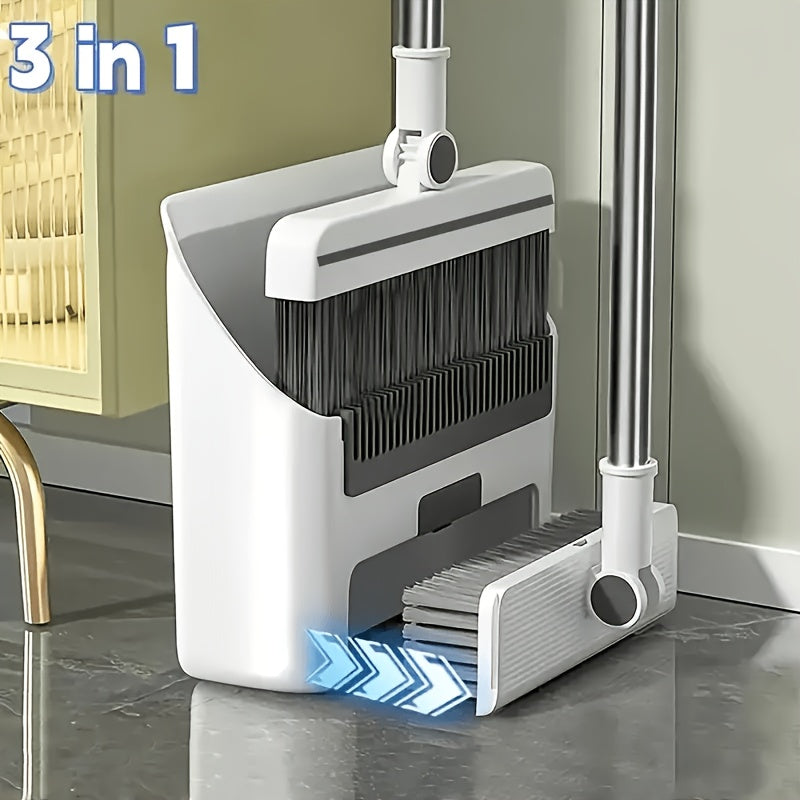 3-in-1 Folding Broom & Dustpan Set – Space-Saving Cleaning Tool