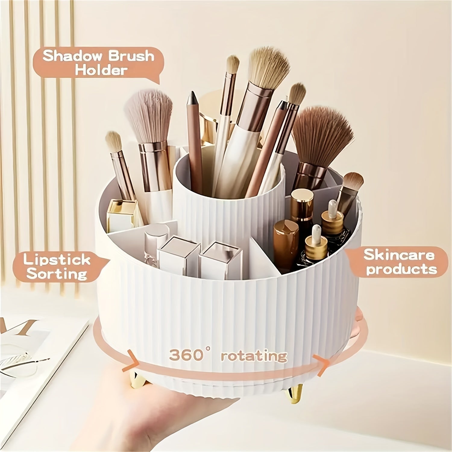 360° Rotating Makeup Organizer – Multi-Compartment Cosmetic Storage