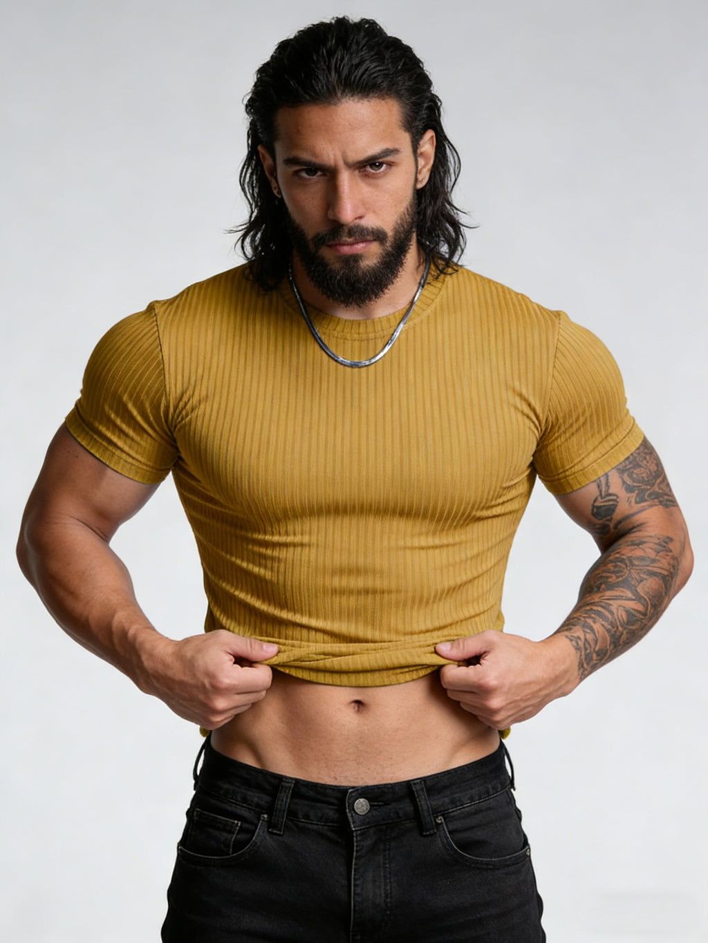 Men'S Summer Ribbed T-Shirt, Stylish, Comfortable, And Breathable, Perfect for Casual Outings