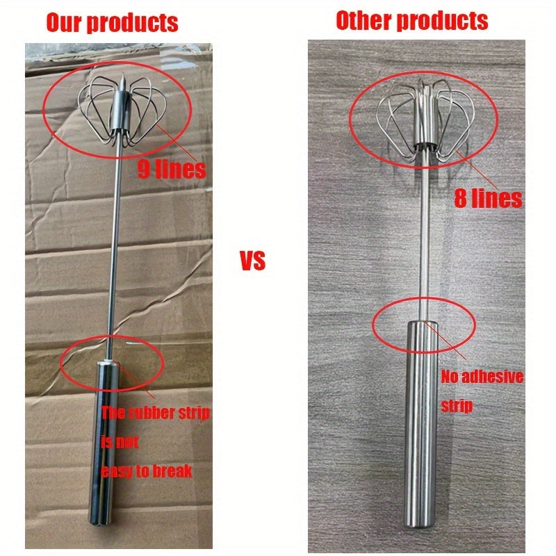 Stainless Steel Hand Whisk & Milk Frother – Manual Push Blender