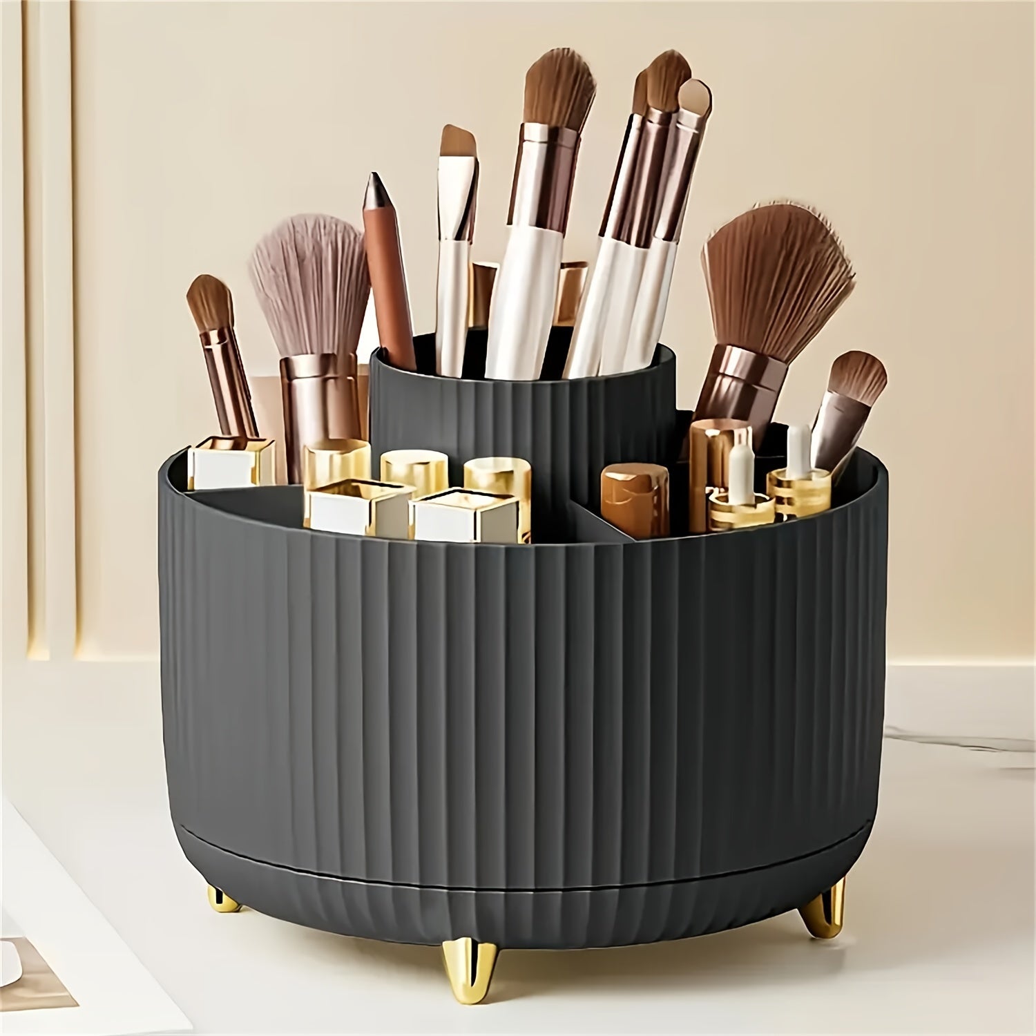 360° Rotating Makeup Organizer – Multi-Compartment Cosmetic Storage