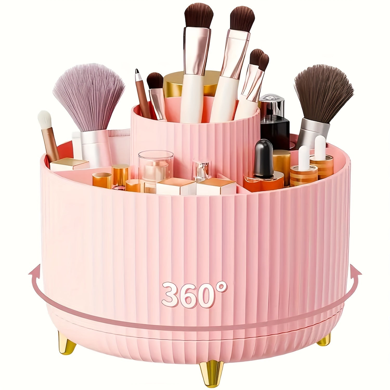 360° Rotating Makeup Organizer – Multi-Compartment Cosmetic Storage