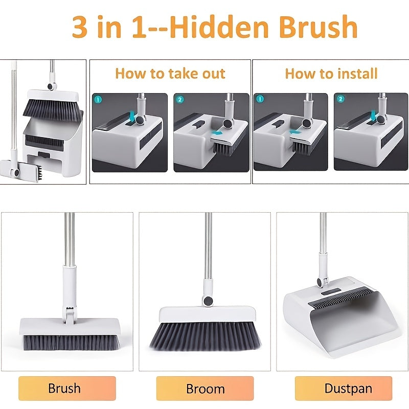 3-in-1 Folding Broom & Dustpan Set – Space-Saving Cleaning Tool