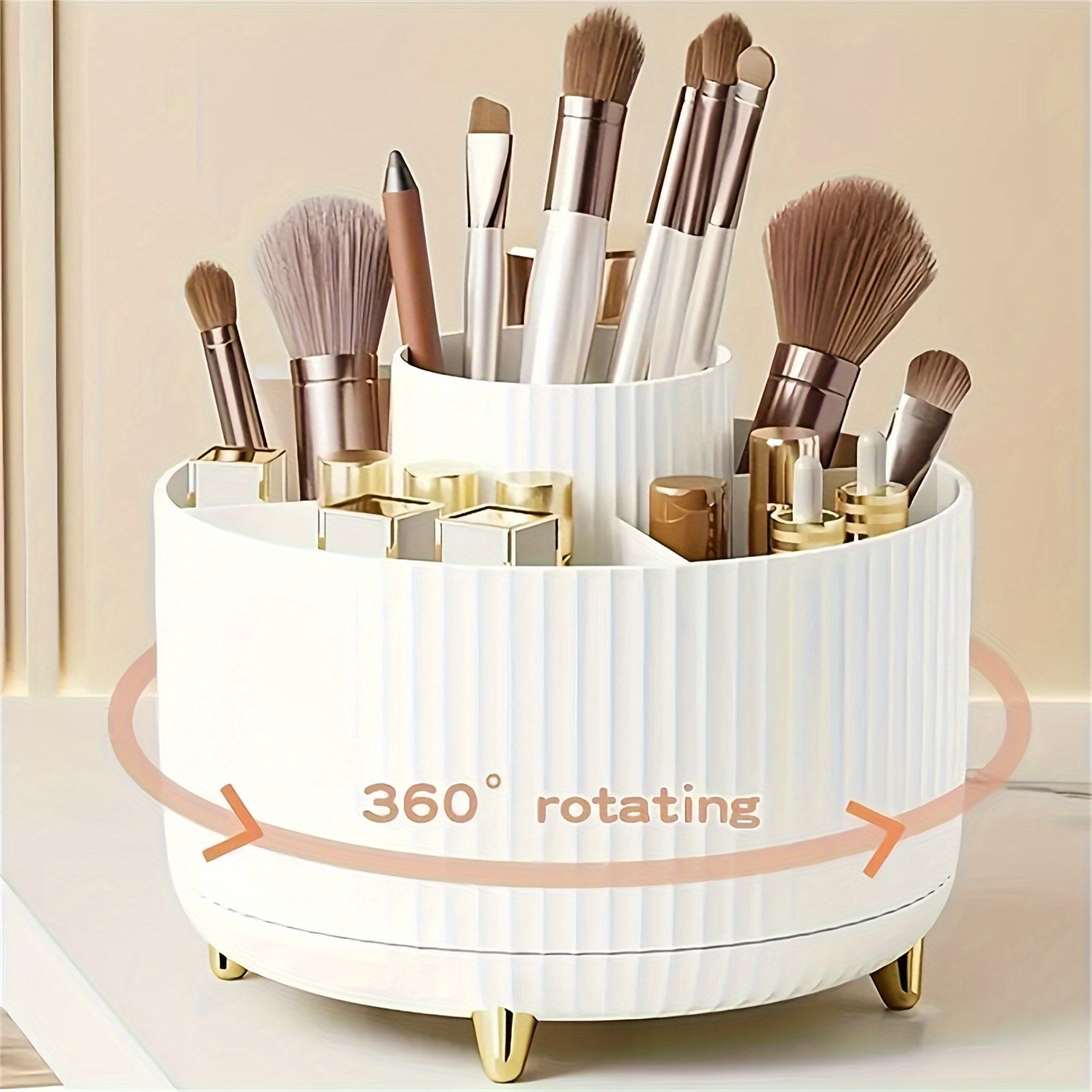 360° Rotating Makeup Organizer – Multi-Compartment Cosmetic Storage