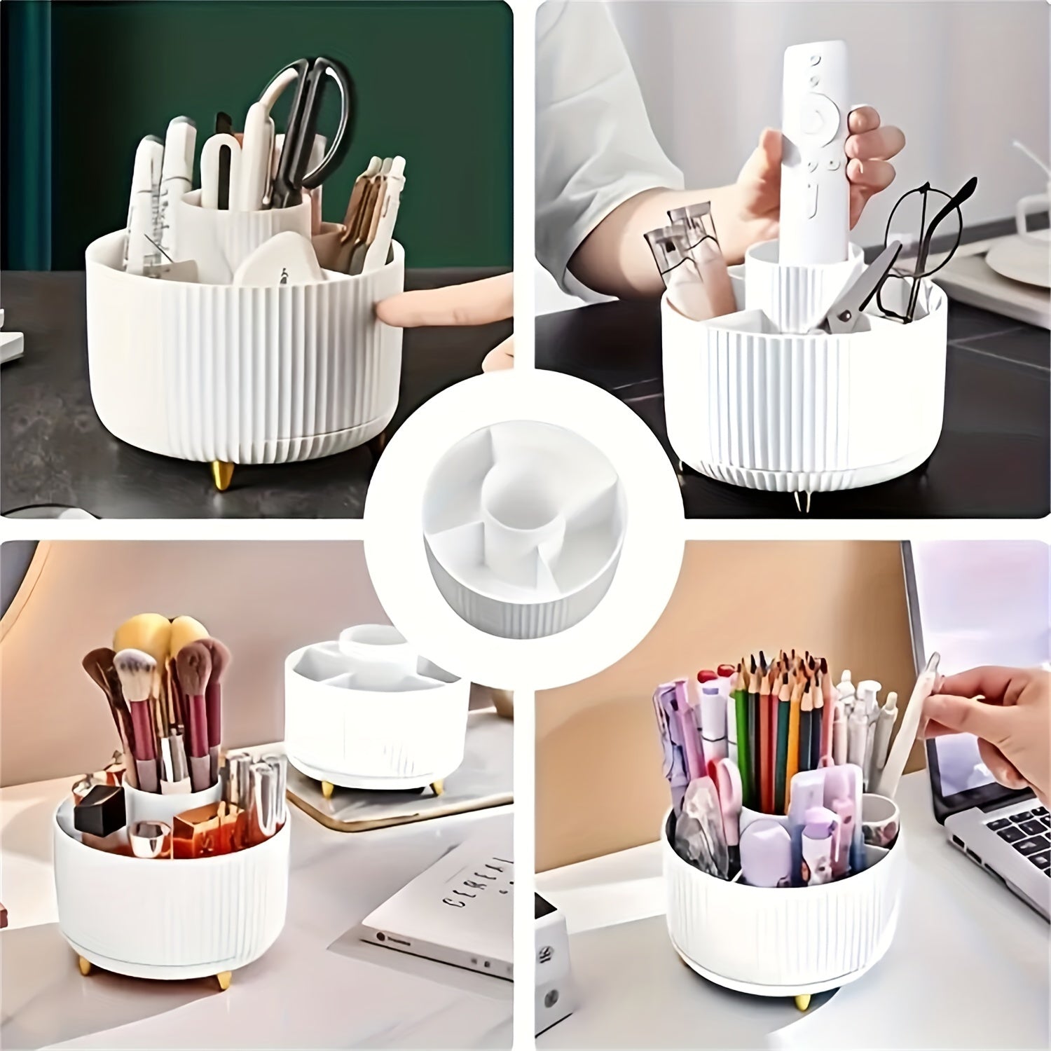 360° Rotating Makeup Organizer – Multi-Compartment Cosmetic Storage