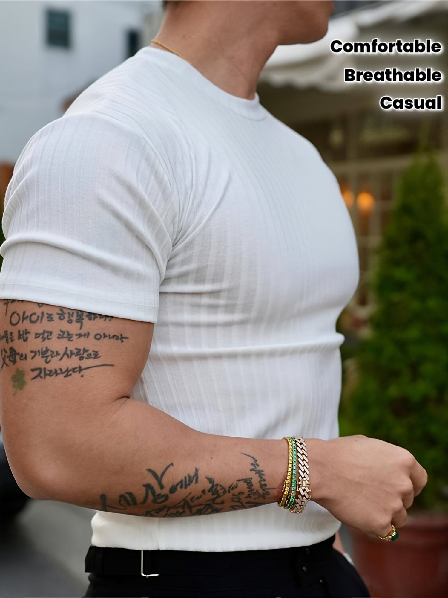 Men'S Summer Ribbed T-Shirt, Stylish, Comfortable, And Breathable, Perfect for Casual Outings