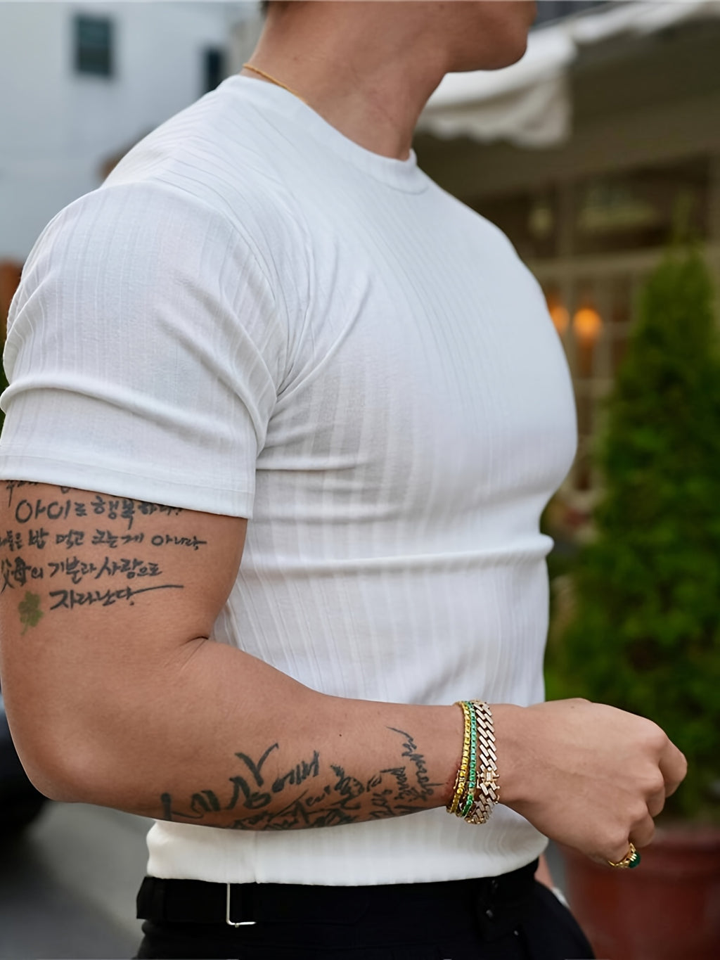 Men'S Summer Ribbed T-Shirt, Stylish, Comfortable, And Breathable, Perfect for Casual Outings